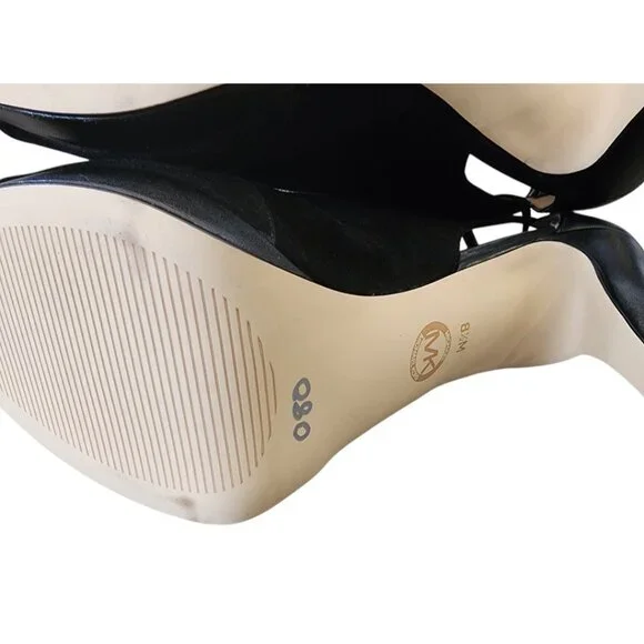 New MICHAEL Kors Black Suede Leather Isabella Open Peep Toe Heels Bootie Shoes - Picture 11 of 16